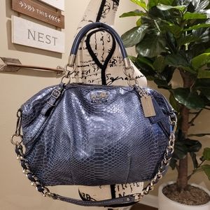 EUC Coach Madison Sophia blue metallic Python shoulder bag